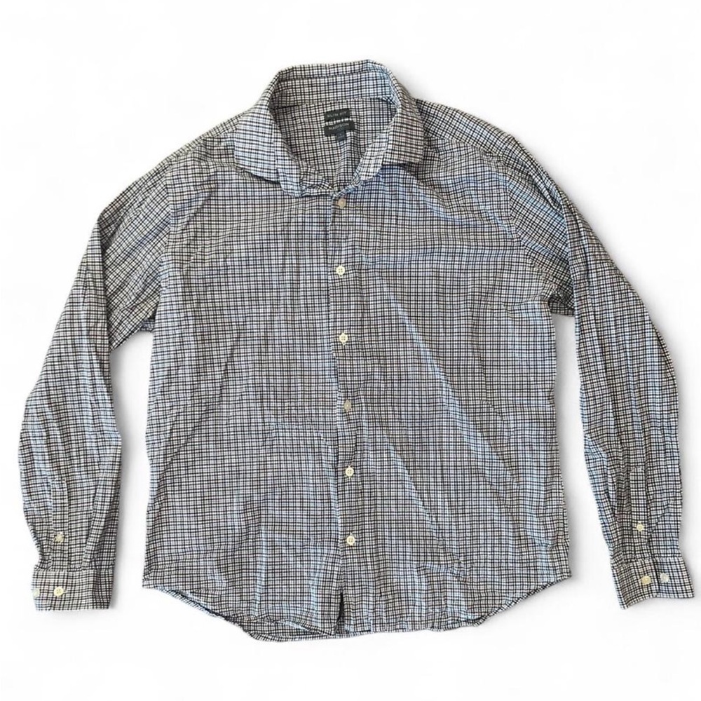 Madison Slim Fit Plaid Shirt - Navy and White and Burgundy Large